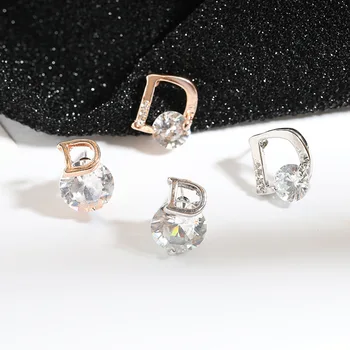 

S925 Silver Pin Zircon Stud Earrings D Asymmetrical Wild Temperament Earrings