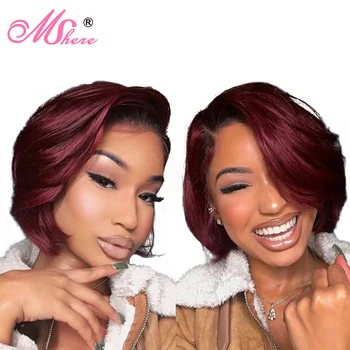 

Mshere 99j Short Bob Wigs 13x4 Lace Front Human Hair Wigs Remy Hair Brazilian Straight 150% Density Pre Plucked With Baby Hair