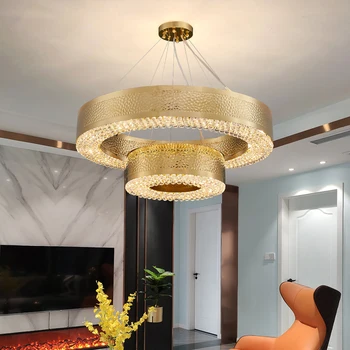 

Modern Round Double Layer Crystal Chandeliers For Living Room Luxury Gold Stainless Steel Bedroom indoor lighting