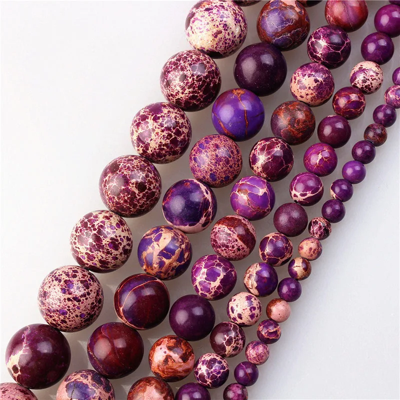 Purple 4 6 8 10 12 мм Морской осадочный яшма Круглый драгоценный камень императорская яшма для ювелирных изделий из драгоценных камней и бусин - Цвет: Purple
