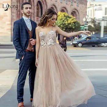 

Pretty Backless Tulle Evening Dresses Flower Sequined A-line Long Evening Gowns V-neck Summer Sexy Party Dress