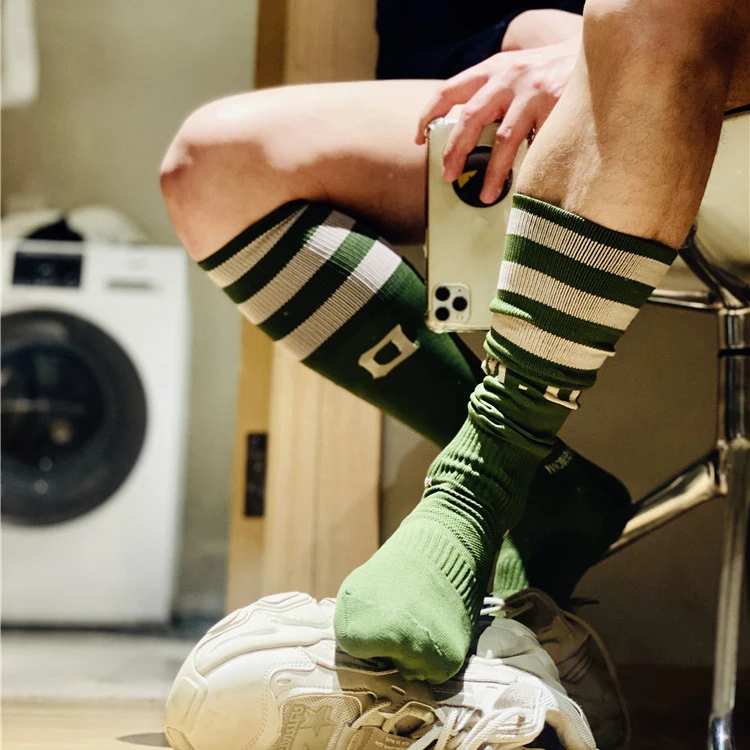 Fashion Green Unique Design Striped Socks Sexy Gay Top Vers Bottom Men Nylon Sports Long Tube Football Socks Comfortable 10 pcs stretchy finger protector sleeve nylon support arthritis sports aid straight wrap to reduce the hurts 2 colors