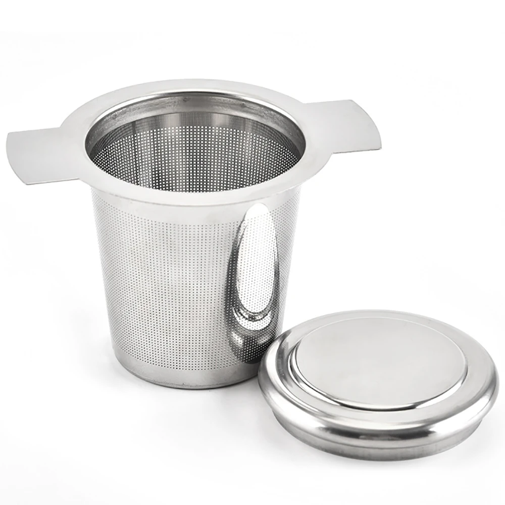 Ситечко для чая с двумя ручками дизайн многоразовый мелкий сетчатый чай для заварки крышка чайные фильтры для кофе из нержавеющей стали чайная посуда серебристого цвета