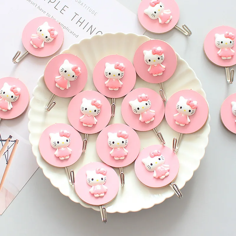 

Hellokitty Cartoon Cute Pink Girl Creative Wooden Strong Glue Wall Door Hook Free Punch Adhesive Hook