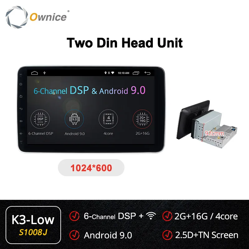 Ownice k3 k5 k6 1280*720 10," Android 9,0 Вращающийся 1 din 2 din универсальный gps Navi автомобильный стерео плеер радио 4G 360 панорама SPDIF - Цвет: S1008 K3 low