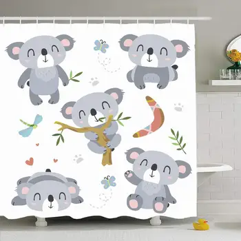 

Shower Curtain Set with Hooks 72x72 Paws Eucalyptus Funny Collection Koala Design Set Animals Wildlife Nature Happy Mammal