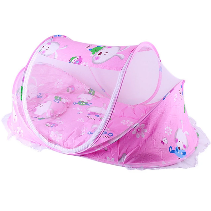 

0-24 Months Baby Infant Bedding Mesh Crib Netting Folding Baby Mosquito Nets with Mattress Pillow Music Bag or Cool Mat Pillow