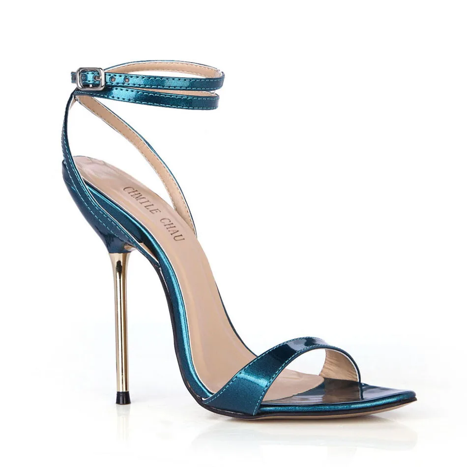 

Summer New 11cm High Heeled Sandals Fashion Patent Stiletto Thin heel Ankle Strap Open Toe Sexy Party Dress Women Shoes 5-i9