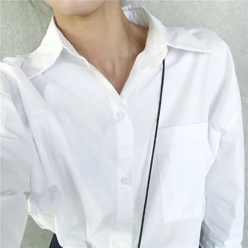 Hzirip летняя белая простая Высококачественная сплошная шикарная повседневная женская короткая модная свободная простая универсальная рубашка