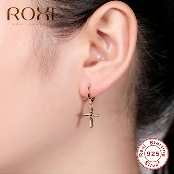 

ROXI Personality Crystal Cross Earring 100% 925 Sterling Silver Cross Pendant Small Stud Earrings for Women Fashion Jewelry Gift