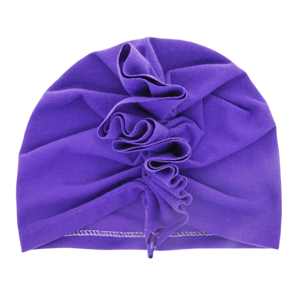 baby purple hat Шапка-тюрбан с бантом для маленьких девочек; детская шапка из смесового хлопка; шапочка с цветком для новорожденных; топ с бантом; реквизит для фотосессии; подарок для малышей - Цвет: baby purple hat