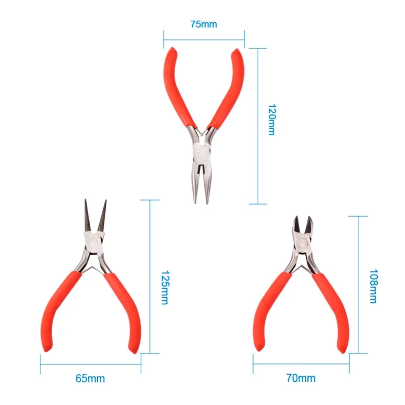 10Pcs Diy Jewelry Tool Sets,With Wire-Cutter Plier,Round Nose Plier,Side Cutting Plier,Brass Rings,Crochet Hook Needles