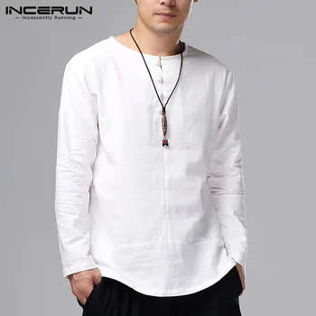 

2019 Vintage Men Shirt Cotton Long Sleeve Kung Fu Chinese Style Tops Camisa Solid Button Men Casual Shirts Streetwear INCERUN