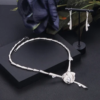 

Accking Luxury rose 2PCS Cubic Zirconia Necklace Earrings For Women Party Wedding Jewelry Sets wholesale