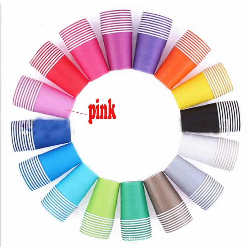 Pink 10pcs Baby Paper Cups Solid Birthday Muti-Color Wedding Colorful decorate Tableware Party Supplies Plain DIY Festival household - Color: Pink