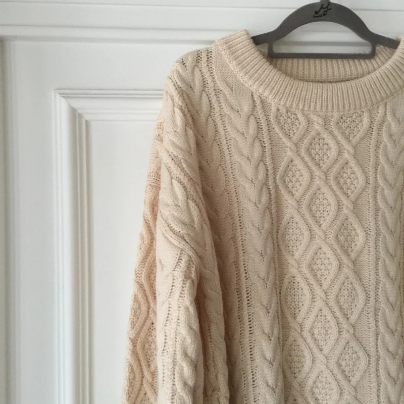 BGTEEVER винтажные женские вязаные пуловеры больших размеров с длинным рукавом, зимний плотный свитер с круглым вырезом и ромбовидным узором, женские джемперы