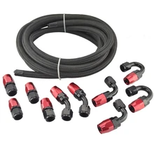 5 Meter AN8 Nylon& Stainless Steel Braided Hose+8AN Hose End Adaptor Fittings Kit Oil/Fuel/Water Hose Line Black&Red