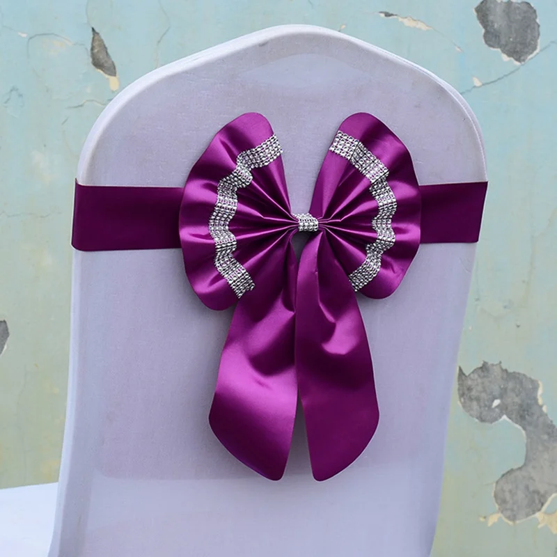 Purple Новинка, пояс с бантом, пояс для стула, Noeud De Chaise Mariage, украшение на спинку стула, свадебные украшения для банкета, вечерние, рождественские - Цвет: Purple