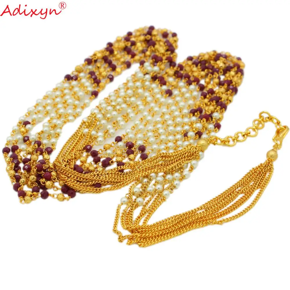 

Adixyn (ONLY ONE PIECE) 70cm Coloured beads Chain For Women Gold Color Jewelry Banquet Festival Items N11167