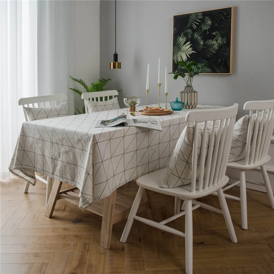 

Modern Minimalist Cotton Linen Tablecloth Picnic Blanket Table Cover for Home Kitchen Dining Tabletop Decor Black White Geometry