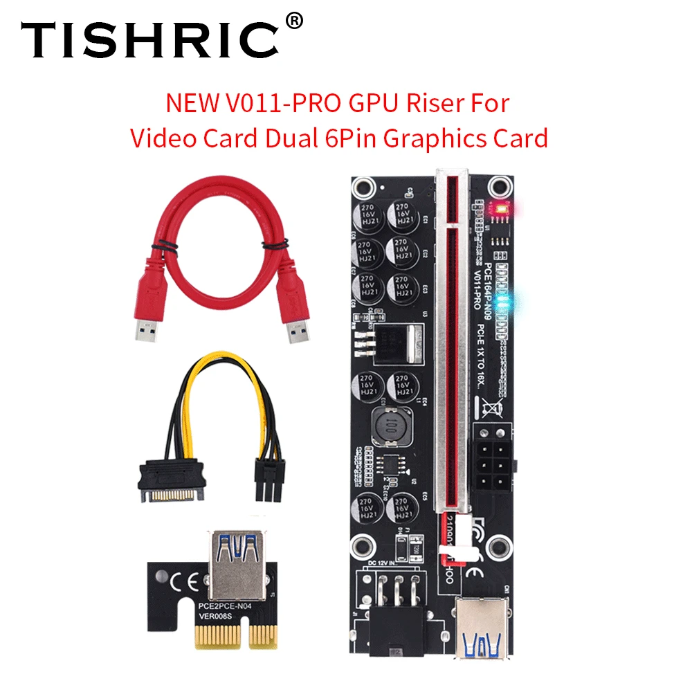 Видеокарта-переходник TISHRIC PCIE Riser 011 V011 Pro PCI E Express PCI-E 16x графический процессор