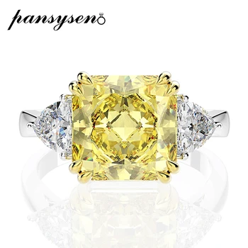 

PANSYSEN Charms Solid 925 Sterling Silver Created Moissanite Citrine Gemstone Bridal Wedding Engagement Rings Fine Jewelry Ring