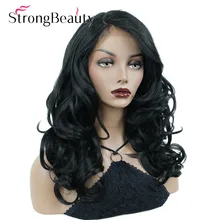 StrongBeauty Женские синтетические парики на кружеве темно-черные вьющиеся волосы длинные парики на шнурке натуральные