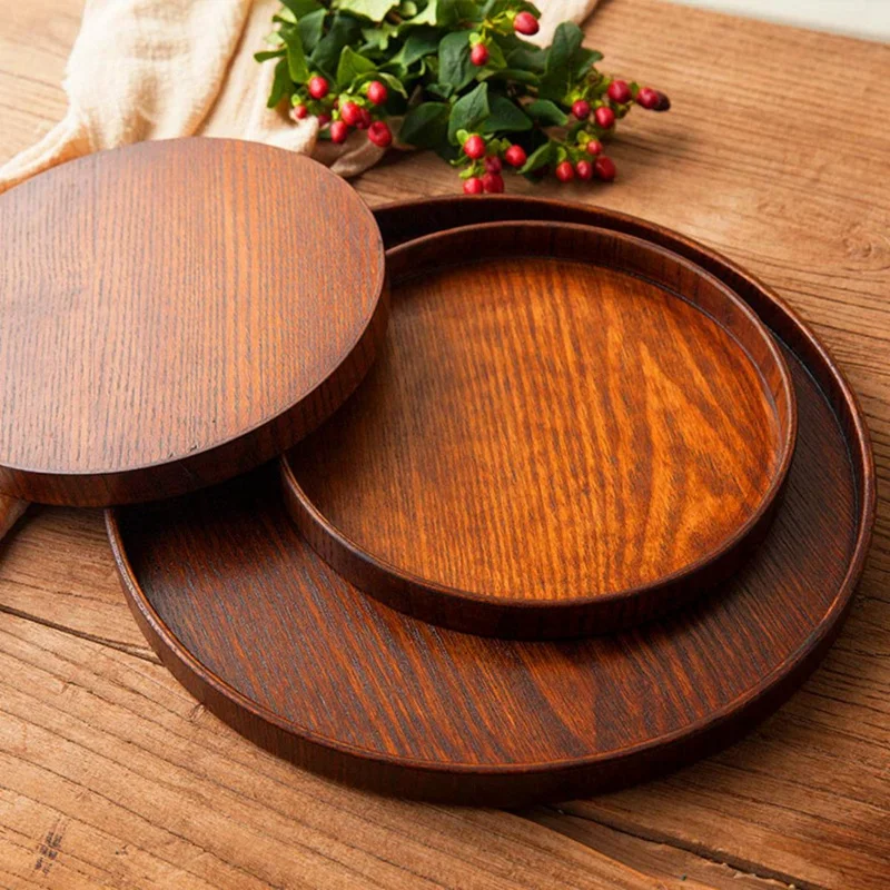 Hot Sale Round Natural Tray Hotel Food Dishes Wood Plate Restaurant Fruit Storage Brown Diameter 27Cm | Дом и сад