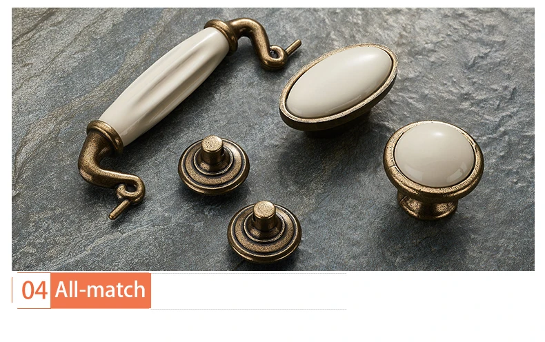 Antique Bronze Ceramic White Cabinet Handles Zinc Alloy Drawer knobs Wardrobe Door Handle Simple European Furniture Hardware