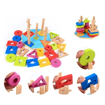 

Multicolor Wooden Montessori Materials Educational Game Blocks 5 Pillar Matching Color Shape Montessori Toy Wooden Block Toy