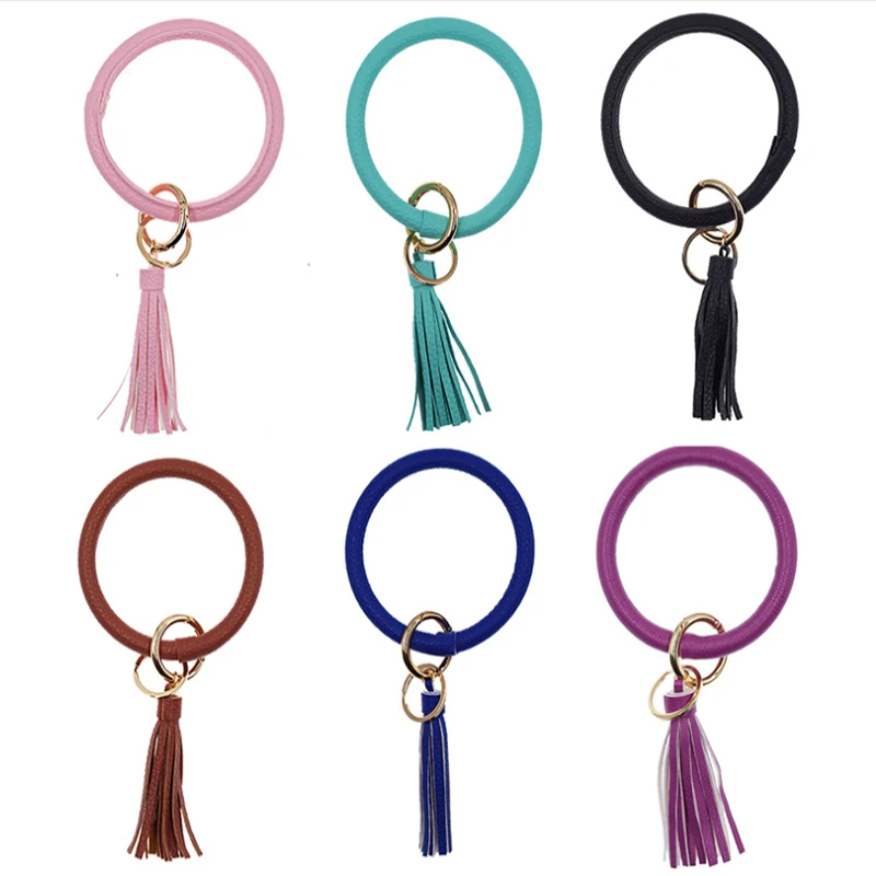 

Key Ring Bracelet Round Keychain Bracelet with Tassel for Women Girls Leather Bracelet Key Ring Holder Wrist Keychain