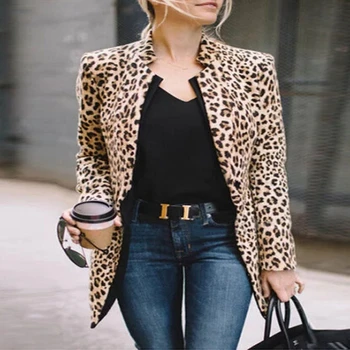 

Fashion Women Mid-length Slim Casual Blazer Suit Lady Work Jacket Coat Outerwear Women Fashion Leopard Print Jacket Outerwear