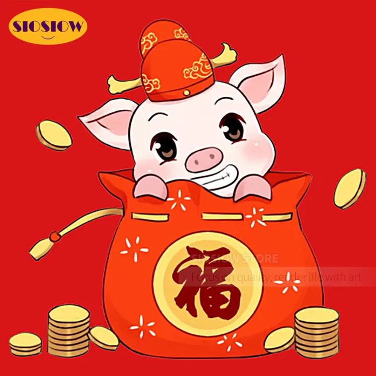 5d Diamond Embroidery Rhinestones Painting Round 3d Pig Cartoon Chinese Cross Stitch Full Drill Decor Home Room | Дом и сад
