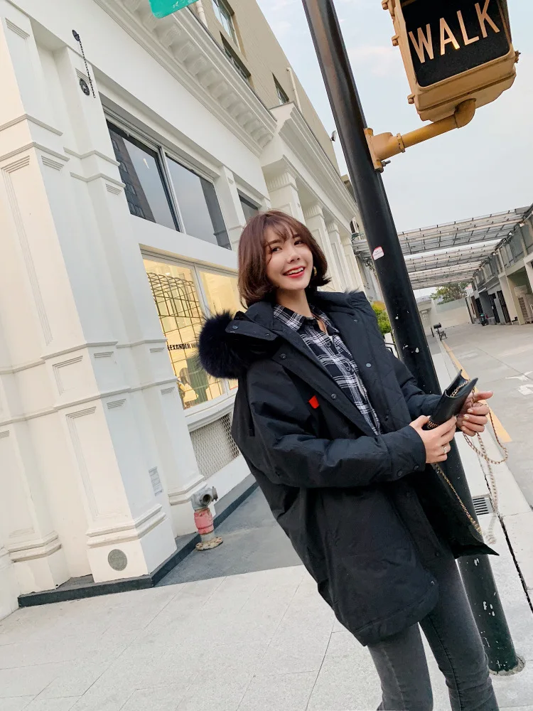 Стиль женское платье Dongdaemun пуховик женский средней длины корейский стиль рабочая одежда мода свободный большой меховой воротник вниз Feat