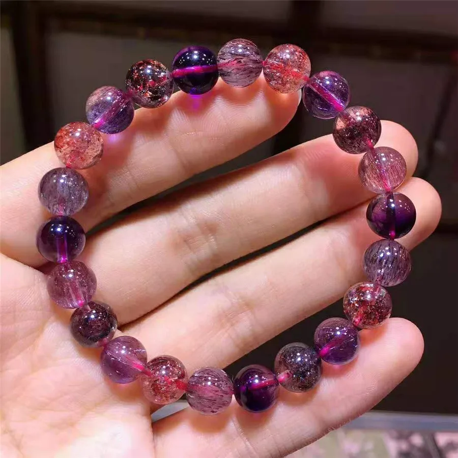 8,6 мм натуральный Lepidocrocite КВАРЦ СУПЕР 7 семь мелодий камень для женщин и мужчин растягивающиеся круглые бусины браслеты AAAAA