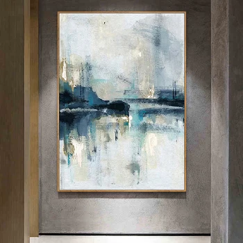 

Hand drawn abstract oil painting living room modern minimalistic abstract foggy city american nordic large huge decorative paint