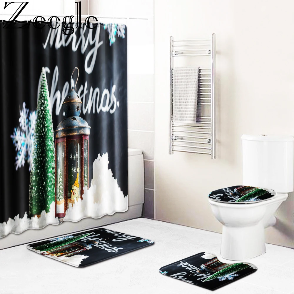 Carpet Bathroom Bath Mat Shower Curtain Set Christmas Bath Mat and Shower Curtain Set PVC Toilet Seat Covers Bathroom Floor Mat