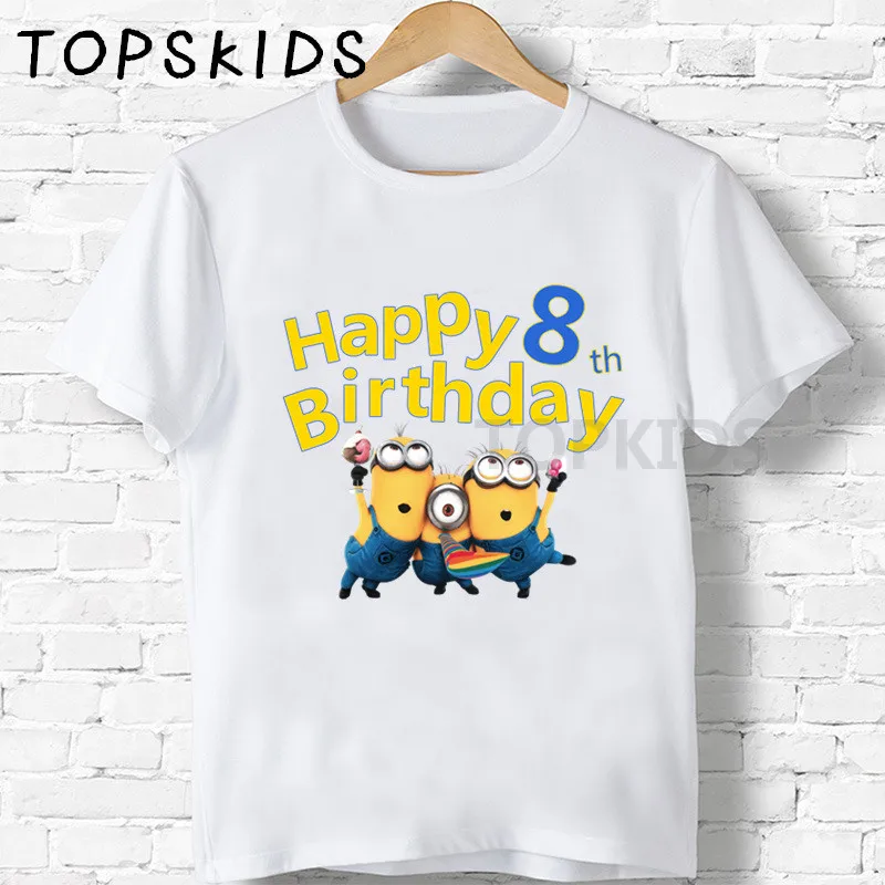 White-H Свечи "Happy Birthday" для торта, Миньоны, номер 1-11, футболки с принтом Cartroon Забавные топы для маленьких мальчиков и девочек, детская Милая футболка, HKP2451 - Цвет: White-H