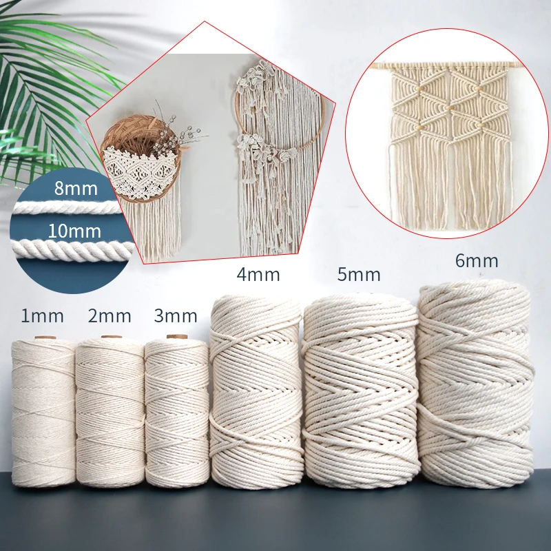 Macrame Cord 1/2/3/4/5/6mm Natural Beige Twisted String Cotton For Handmade DIY Crafts Home Wedding Decor