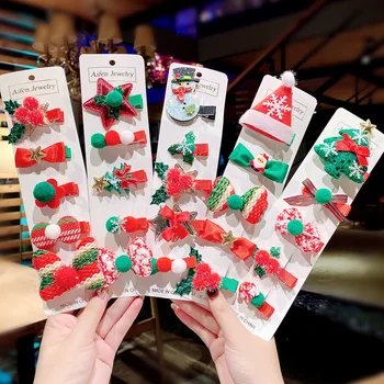 

Small Christmas Print Hair Bows Cute Glitter Elk Accessories Hair Clips For Kids Festival Gift Snowman Hair Accessories