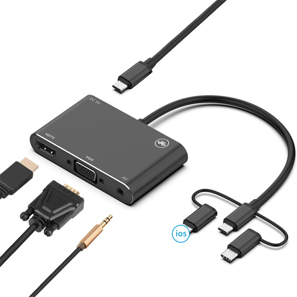 

3 in 1 VGA HDMI Adapter Cable Projection Screen Adapter for IPhone 11 Pro Max XS XR for Huawei P20 P30 IOS Type C Android To TV