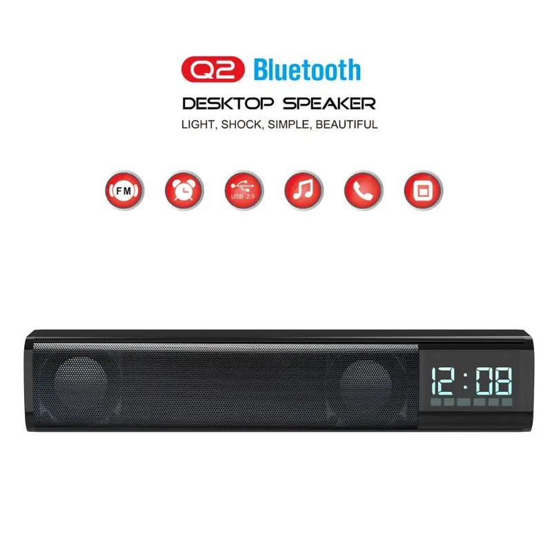 Wireless Bluetooth 5.0 Stereo Speaker Loudspeaker FM Clock TF MP3 Handfree