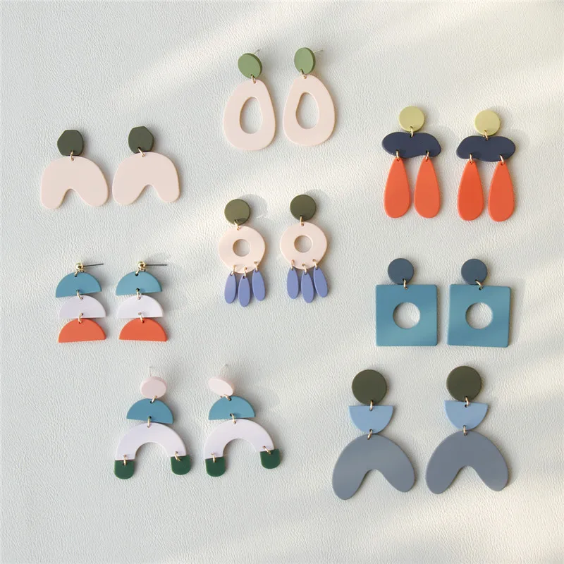 Women Acrylic Long Dangle Drop Earrings Korea Fashion Vintage Geometric Irregular Big Earrings