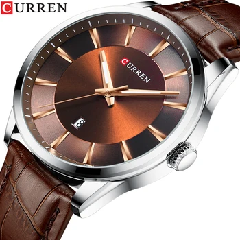 

CURREN Fashion Casual Sports Watches Date Function Modern Design Analog Quartz Wrist Watch Brown Genuine Leather Band Male Clock