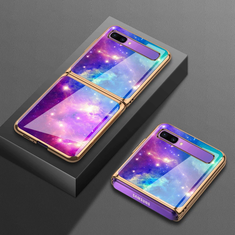 waterproof cell phone case Z Flip 3 Funda Case for Samsung Galaxy Z Fold 3 Flip 3 Gorgeous Starry Sky Lattice Plating Tempered Glass Coque Phone Case Cover phone carrying case