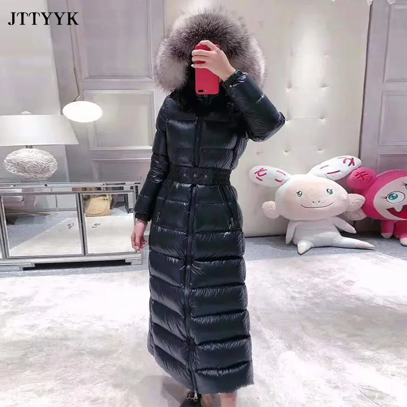 

Real Fox Fur Collar Thick Down Coat 2020 Winter Down Parka Women Hooded X-Long Duck Down Jacket Outerwear Feather Parka Brand