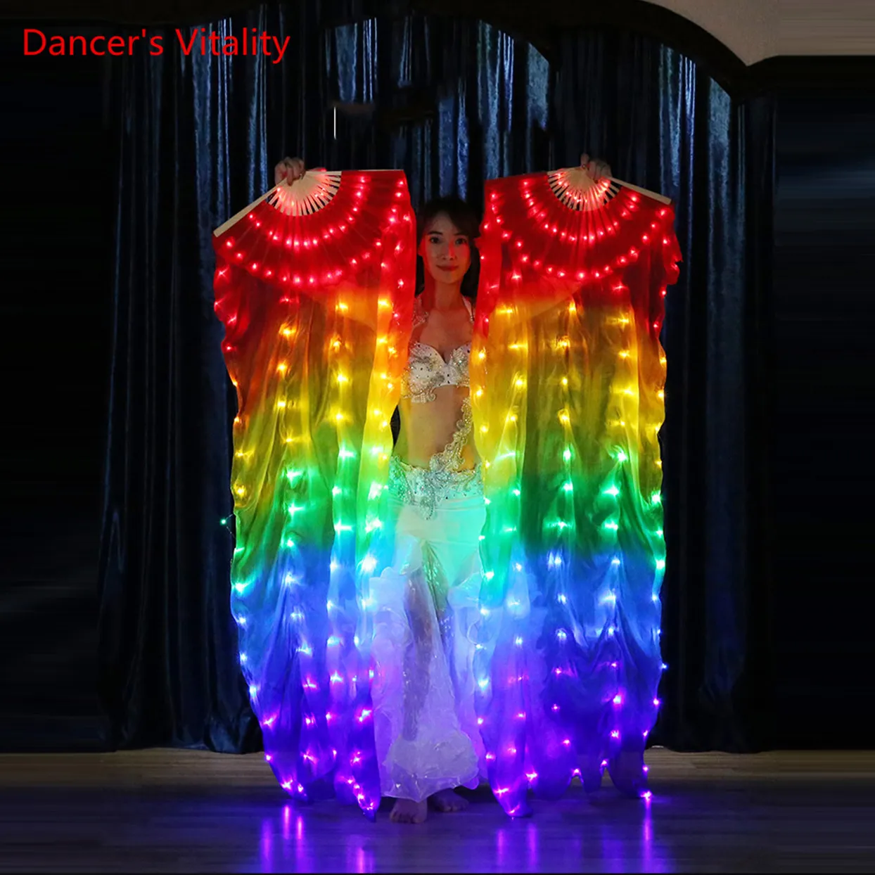 

LED White Light Glow Fan Dance Performance Show Light Props Belly Dance Light Dance Fan Silk