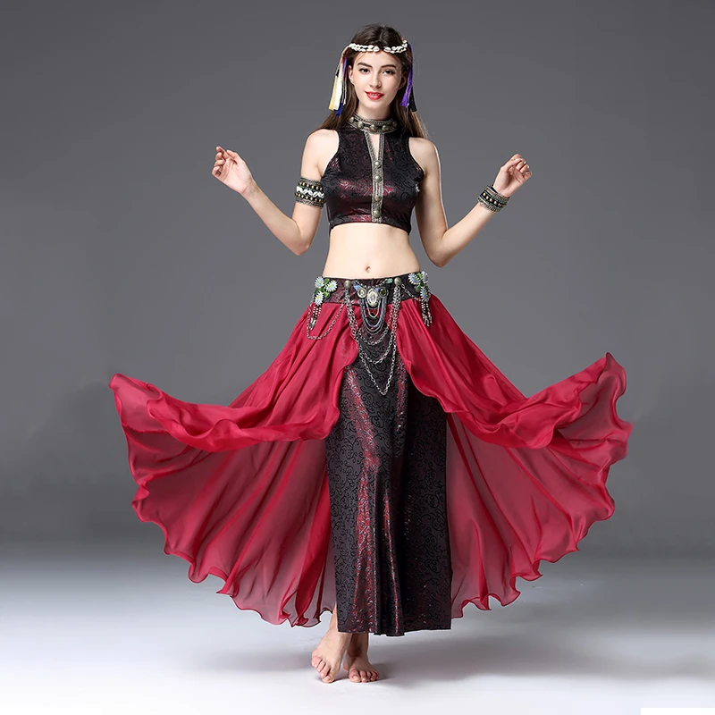 Ropa Tribal mujer, falda superior de danza del vientre cuello en V, bronce con cinturón, disfraz Vintage ATS Gypsy Dance, actuación en escenario|Danza vientre| - AliExpress