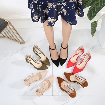 

7cm Pointed toe Flock Hollow Black Party Dress Pumps 3 inches New style Elegant Concise Retro novelty Fashion Work shoes Mature