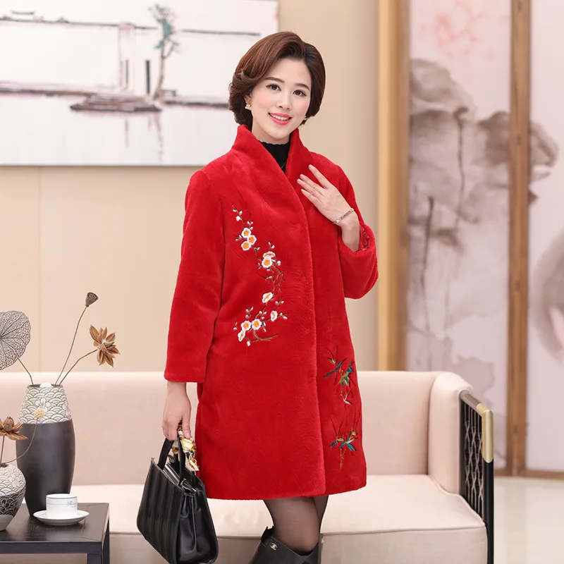 

Autumn Clothing Ethnic-Style Middle-aged Women Dress Middle-aged WOMEN'S Apparels Woolen Jacket Middle-aged Women's Winter Mid-l